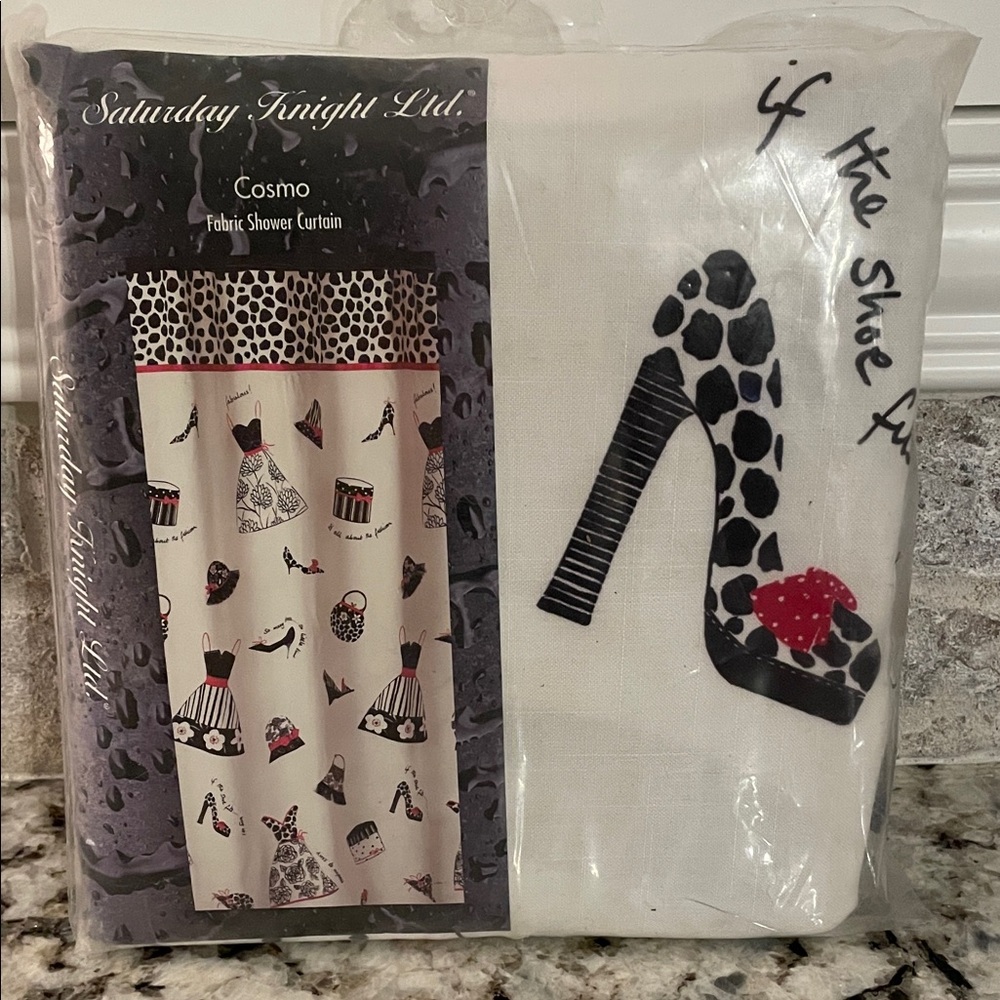 NIP Cosmo Black Animal Print Fashion Chic Fabric Shower Curtain